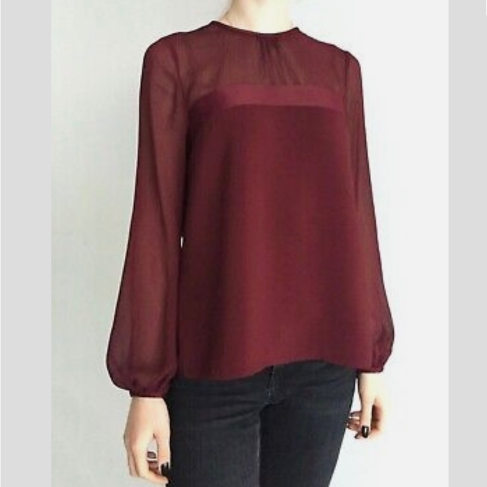 Zara Crepe Burgundy Balloon Sleeve Blouse